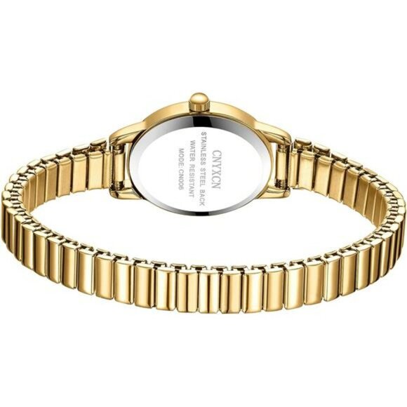 Gold Womens Watch Stretch Band Analog Quartz Water Resistant Easy Read Dial - Picture 4 of 7